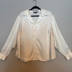 Kasper Women Cream Silky Button Up Collared Shirt Blouse Elegant Plus Size 22W